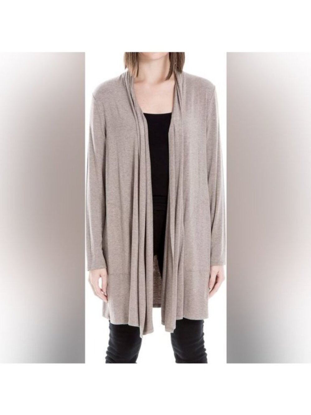 Max Studio Open Front Heathered Cardigan Tee Shirt Material Camel Tan Size Large